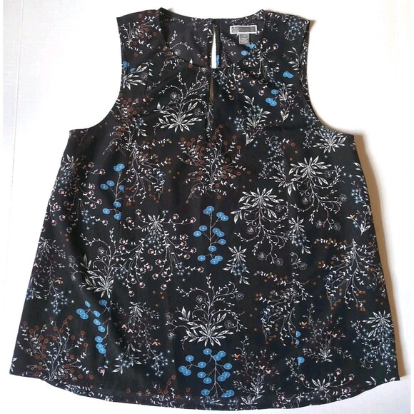 Chelsea28 Round Neck Keyhole Sleeveless Tank Top Blouse Floral Black Womens S - Picture 1 of 10